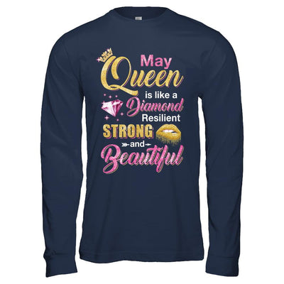 May Girls Queen Is Diamond Strong Beautiful-T-Shirt & Hoodie-Long Sleeve T-Shirt-Navy
