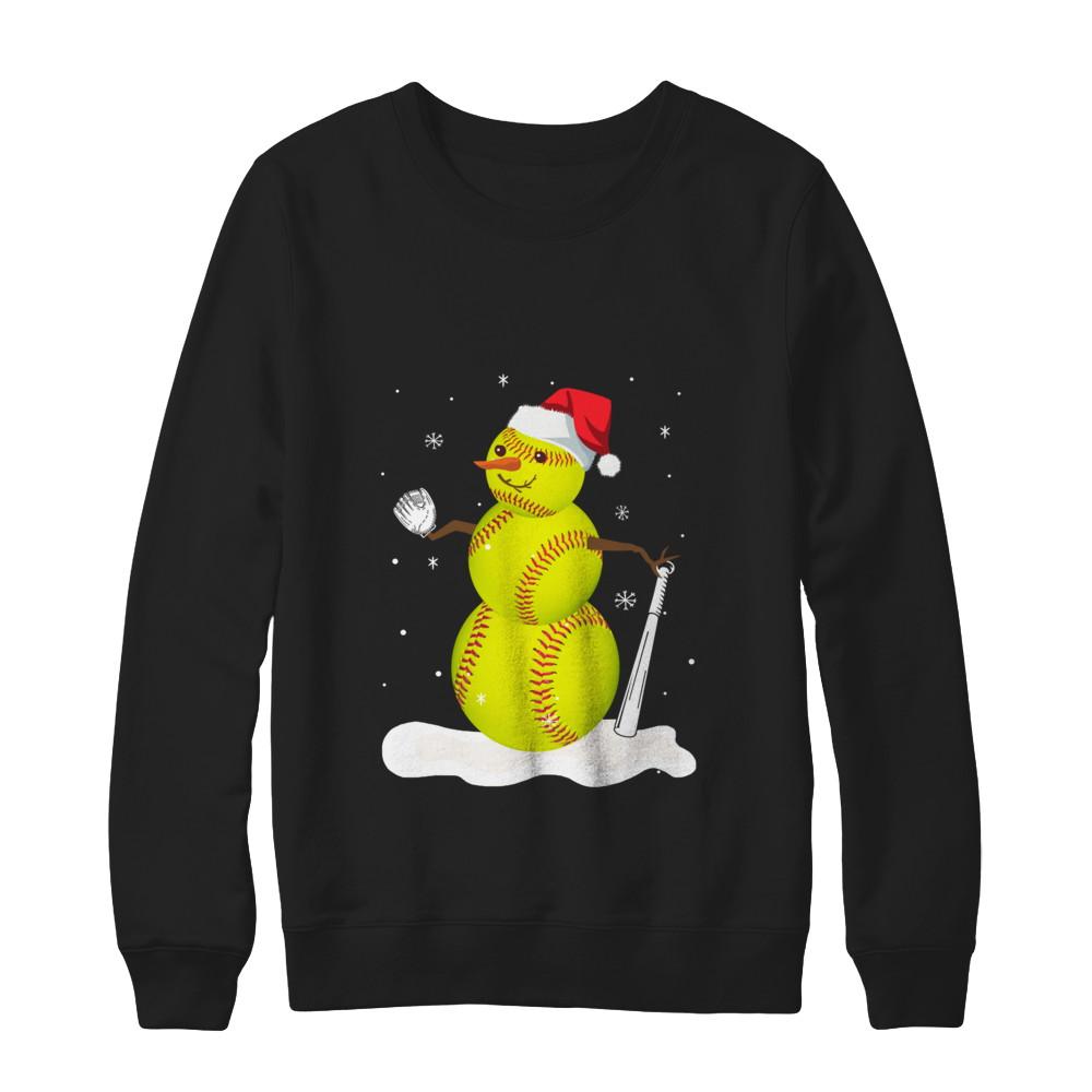 Christmas Softball Snowman Christmas-T-Shirt & Sweatshirt-Crewneck Sweatshirt-Black