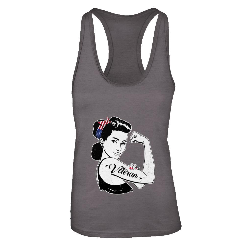 Woman Veteran Strong Girl America 4Th July-T-Shirt & Tank Top-Women's Ideal Racerback Tank-Dark Grey