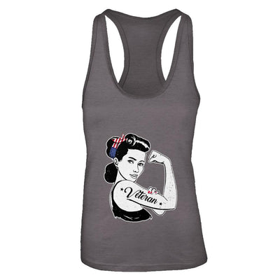 Woman Veteran Strong Girl America 4Th July-T-Shirt & Tank Top-Women's Ideal Racerback Tank-Dark Grey