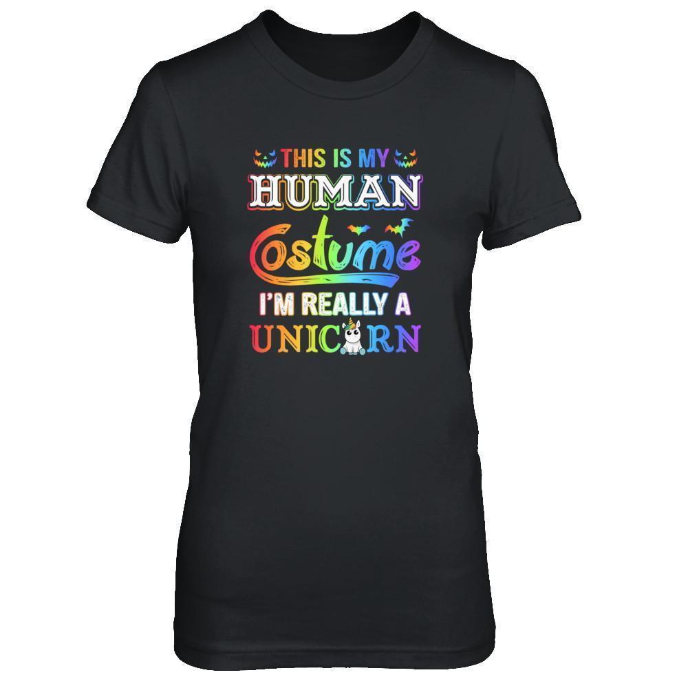 Halloween This Is My Human Costume I'm Really A Unicorn-T-Shirt & Tank Top-Women's T-Shirt-Black