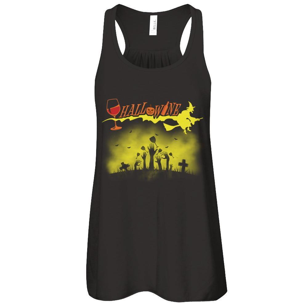 Happy Hallowine Funny Halloween Wine Drinkers 2017-T-Shirt & Tank Top-Women's Flowy Racerback Tank-Black