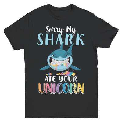 Sorry My Shark Ate Your Unicorn Funny Shark Youth-Youth Shirt-Youth T-Shirt-Black