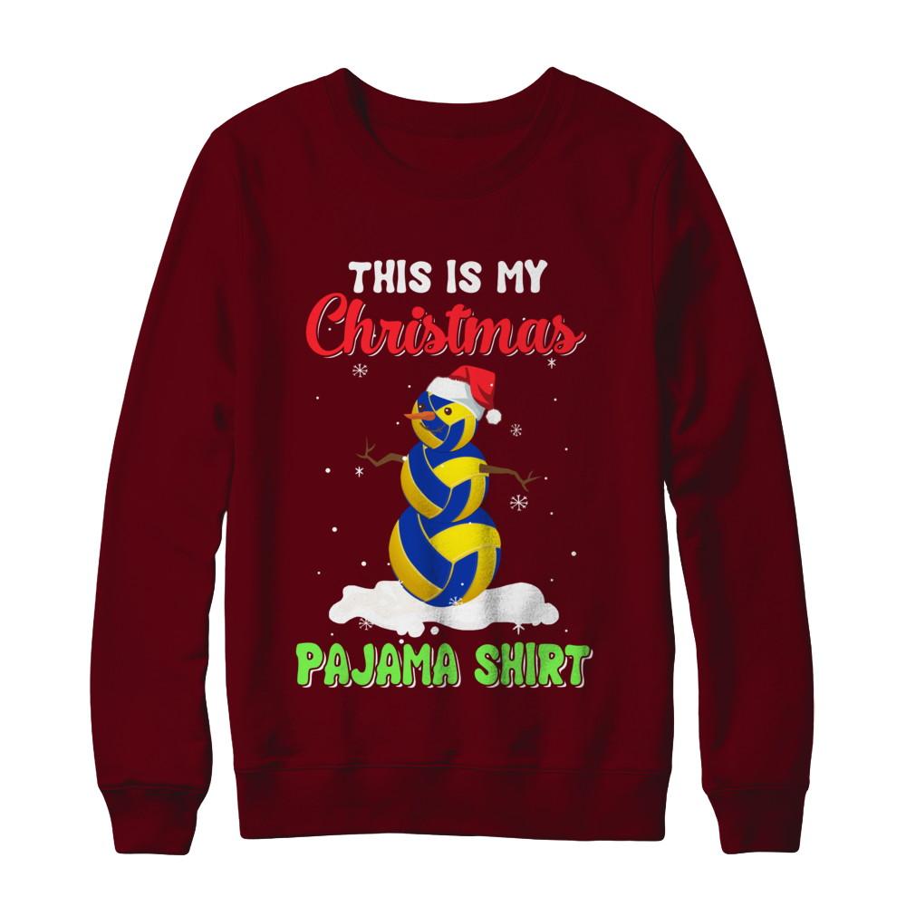 This Is My Christmas Pajama Xmas Snowman Volleyball-T-Shirt & Sweatshirt-Crewneck Sweatshirt-Maroon
