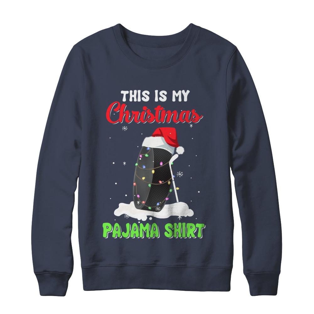 This Is My Christmas Pajama Xmas Hockey Santa-T-Shirt & Sweatshirt-Crewneck Sweatshirt-Navy