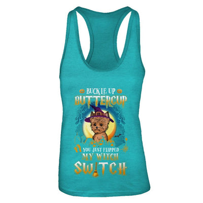 Buckle Up Buttercup Halloween Witch Yorkie Costume-T-Shirt & Tank Top-Women's Ideal Racerback Tank-Tahiti Blue