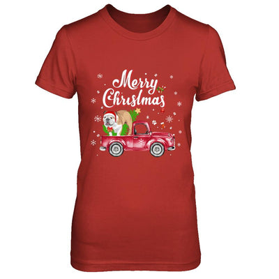 Bulldog Retriever Rides Red Truck Christmas Pajama-T-Shirt & Sweatshirt-Women's T-Shirt-Red