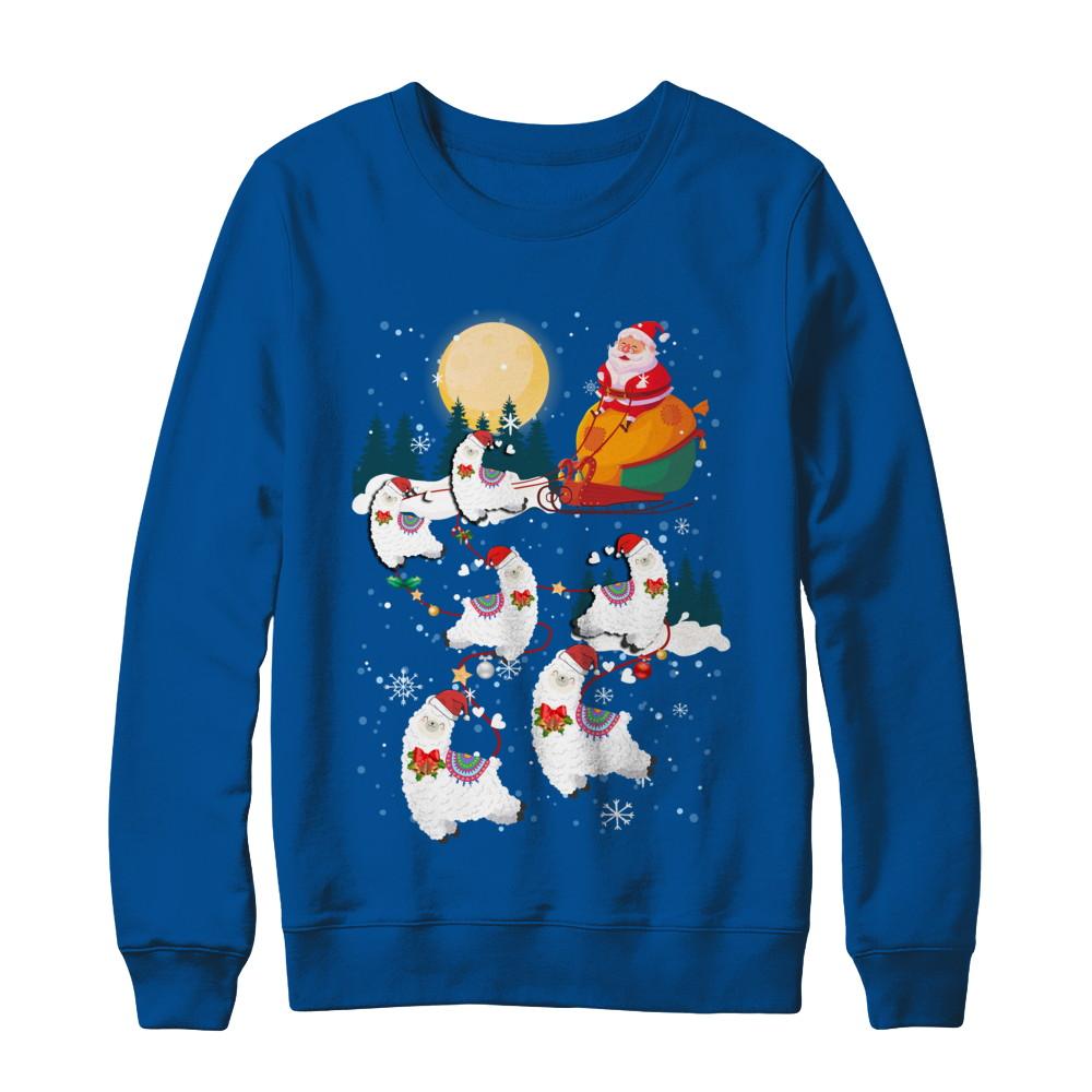 Funny Christmas Llama Alpaca Reindeer Lover Santa Gift-T-Shirt & Sweatshirt-Crewneck Sweatshirt-Deep Royal