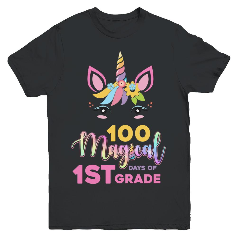 100 Magical Days Of 1St Grade School Unicorn Girl Gift Youth-Youth Shirt-Youth T-Shirt-Black