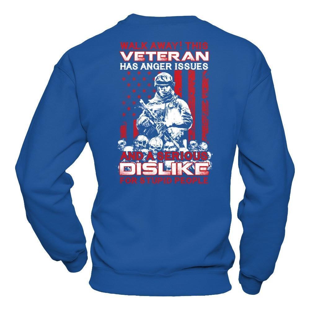 Walk Away This Veteran Has Anger Issues-T-Shirt & Hoodie-Crewneck Sweatshirt-Royal