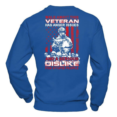 Walk Away This Veteran Has Anger Issues-T-Shirt & Hoodie-Crewneck Sweatshirt-Royal