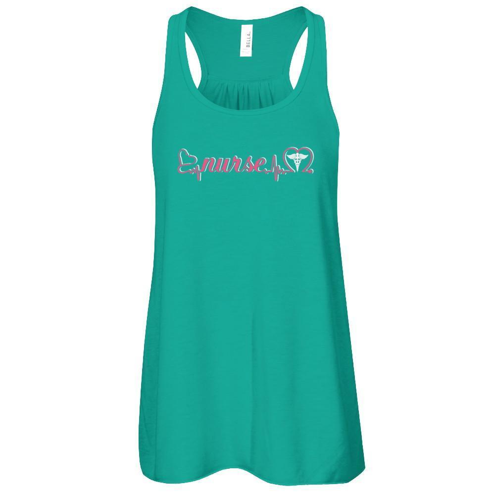 Nurse Heartbeat Nursing Passionate-T-Shirt & Tank Top-Women's Flowy Racerback Tank-Kelly