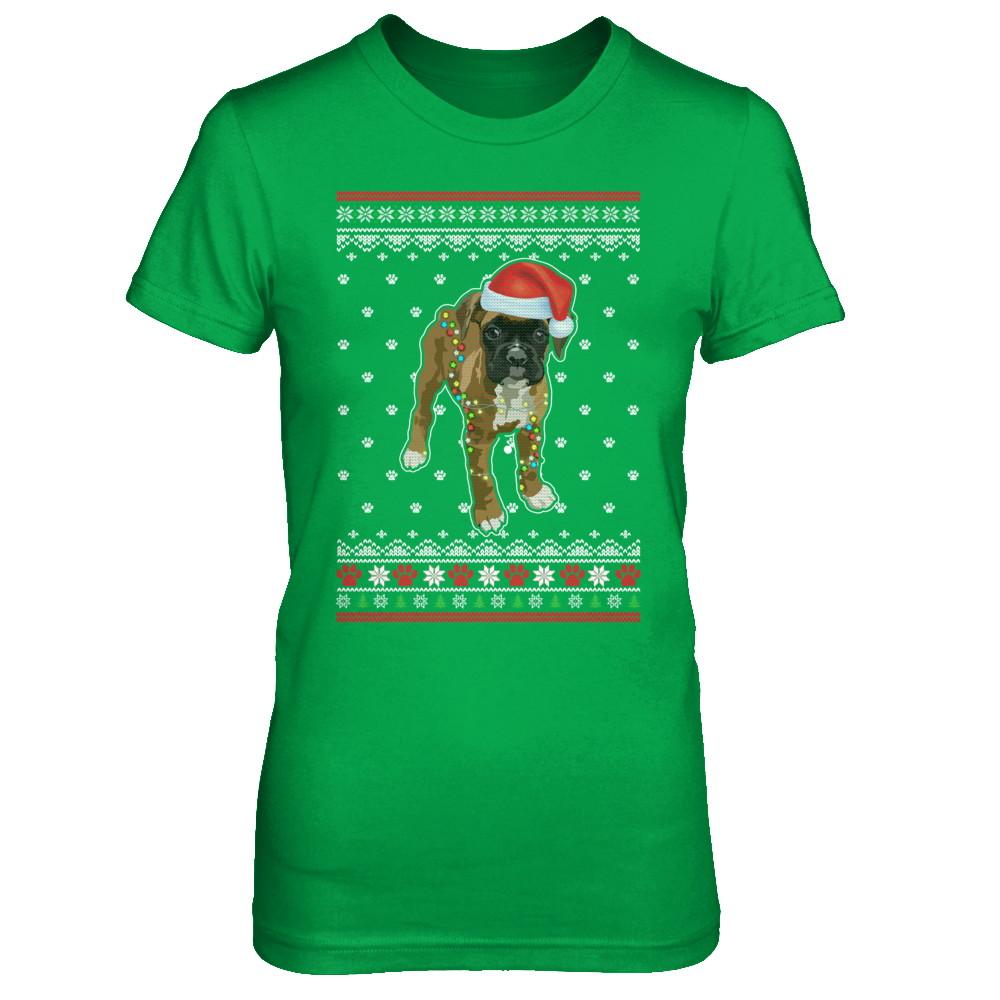 Boxer Christmas Ugly Sweater Lights Dog Xmas Gift-T-Shirt & Sweatshirt-Women's T-Shirt-Irish Green