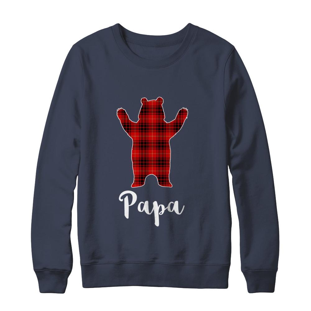 Red Papa Bear Buffalo Plaid Family Christmas Pajamas-T-Shirt & Sweatshirt-Crewneck Sweatshirt-Navy