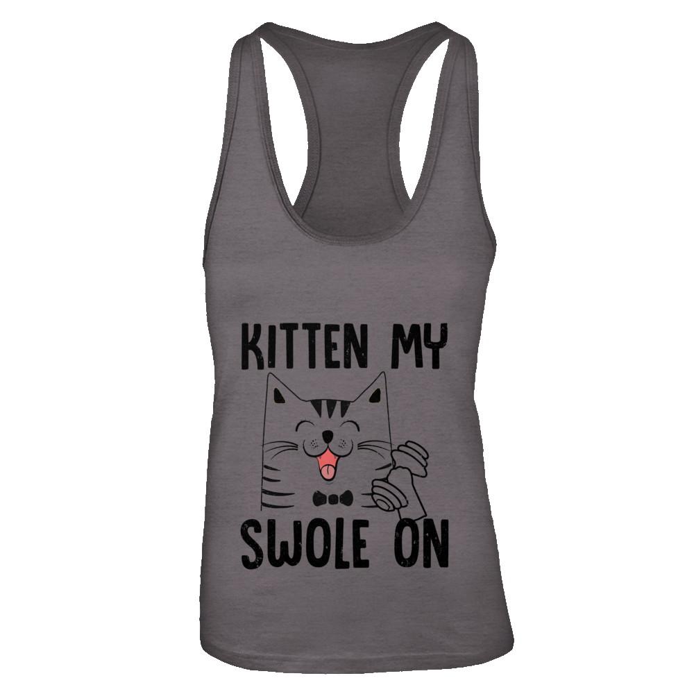 Kitten My Swole On Cat Fitness Gym-T-Shirt & Tank Top-Women's Ideal Racerback Tank-Dark Grey