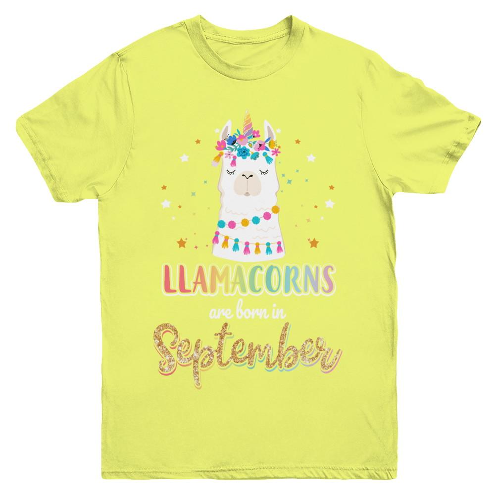 Llama Unicorn Llamacorns Born In September Birthday Gift Youth-Youth Shirt-Youth T-Shirt-Daisy
