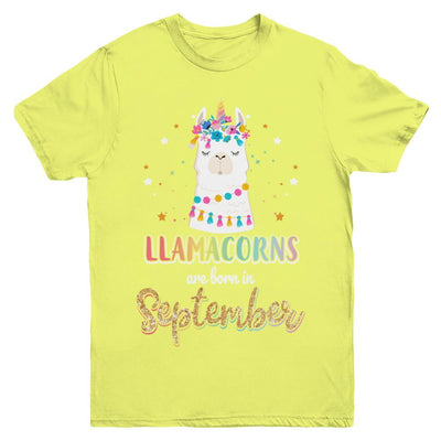 Llama Unicorn Llamacorns Born In September Birthday Gift Youth-Youth Shirt-Youth T-Shirt-Daisy