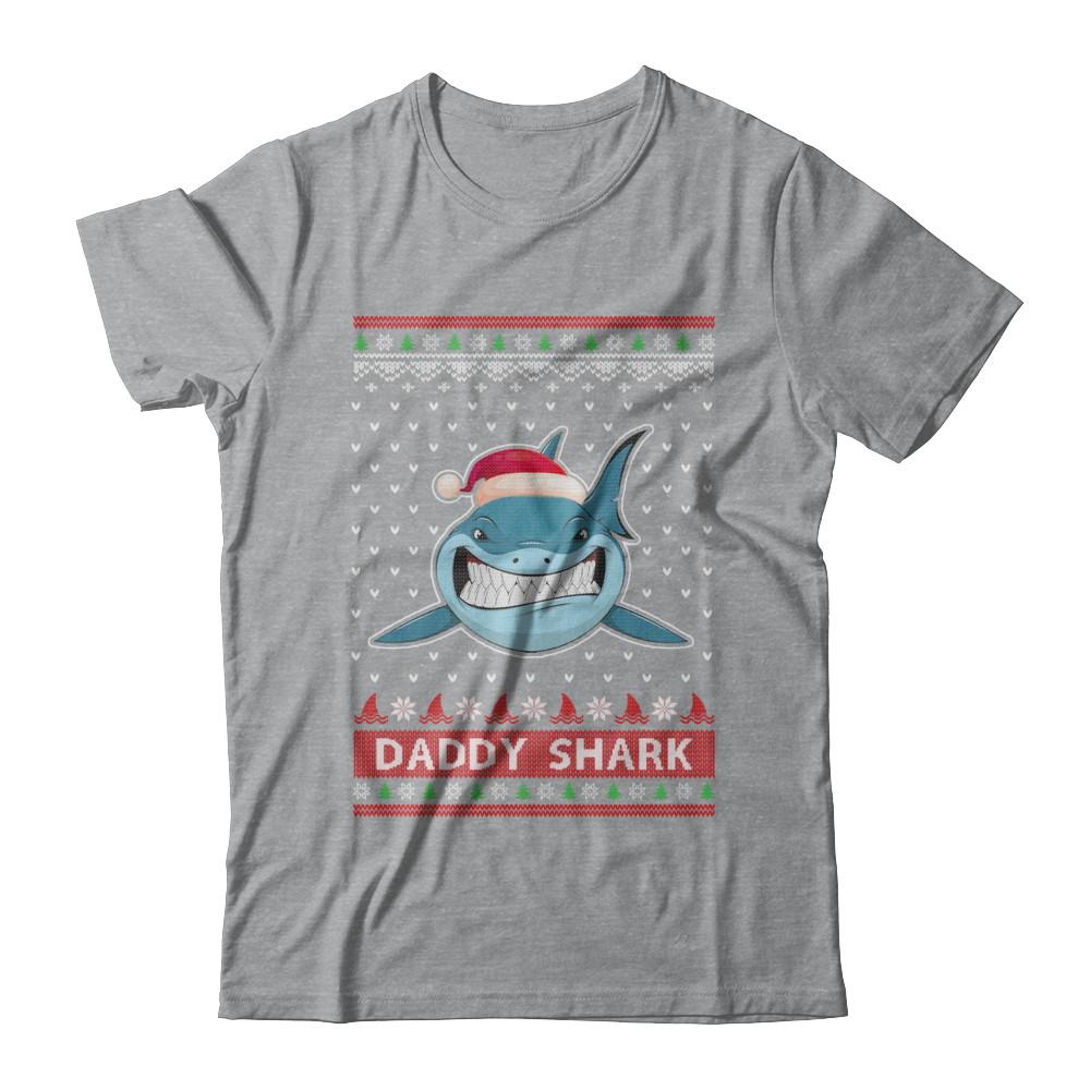 Santa Hat Daddy Shark Ugly Christmas Sweater-T-Shirt & Sweatshirt-Classic T-Shirt-Sport Grey