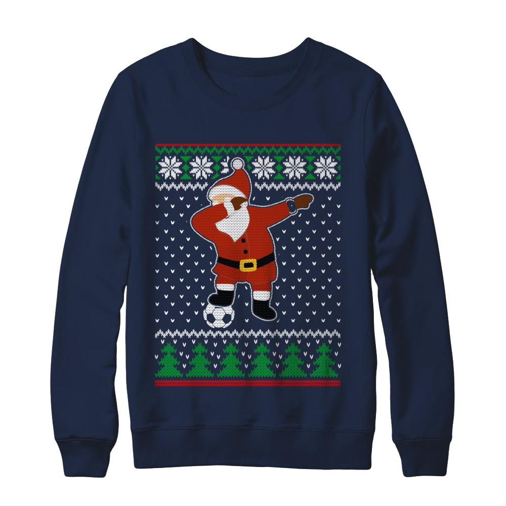 Dabbing Santa Soccer Ugly Sweater Christmas-T-Shirt & Sweatshirt-Crewneck Sweatshirt-Navy