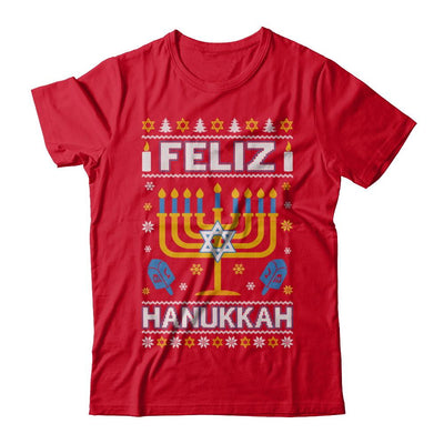 Happy Hanukkah Ugly Sweater Feliz Chanukah Menorah-T-Shirt & Sweatshirt-Premium T-Shirt-Red