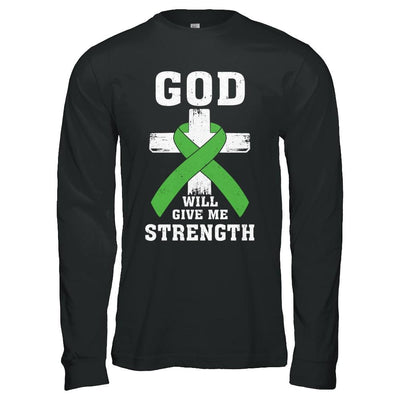 God Will Give Me Strength Green Awareness Ribbon Gift-T-Shirt & Hoodie-Long Sleeve T-Shirt-Black