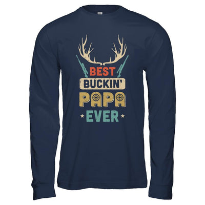 Vintage Best Buckin' Papa Ever Deer Hunting-T-Shirt & Hoodie-Long Sleeve T-Shirt-Navy