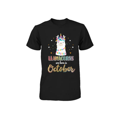Llama Unicorn Llamacorns Born In October Birthday Gift Youth-Youth Shirt-Toddler T-Shirt-Black