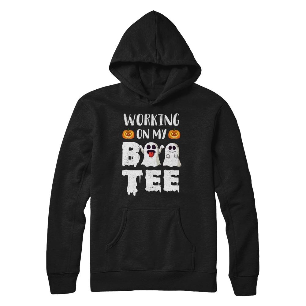 Working On My Boo Tee Funny Ghost Halloween-T-Shirt & Hoodie-Pullover Hoodie-Black