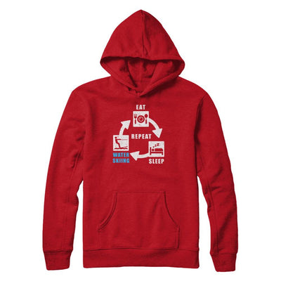 Eat Sleep Water Skiing Repeat Funny Lake Sports-T-Shirt & Hoodie-Pullover Hoodie-Red