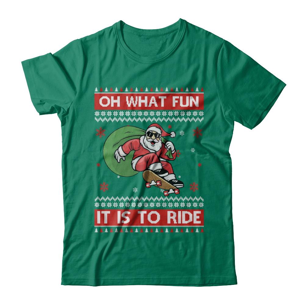Oh What Fun It Is To Ride Skateboard Christmas Sweater-T-Shirt & Sweatshirt-Classic T-Shirt-Kelly Green