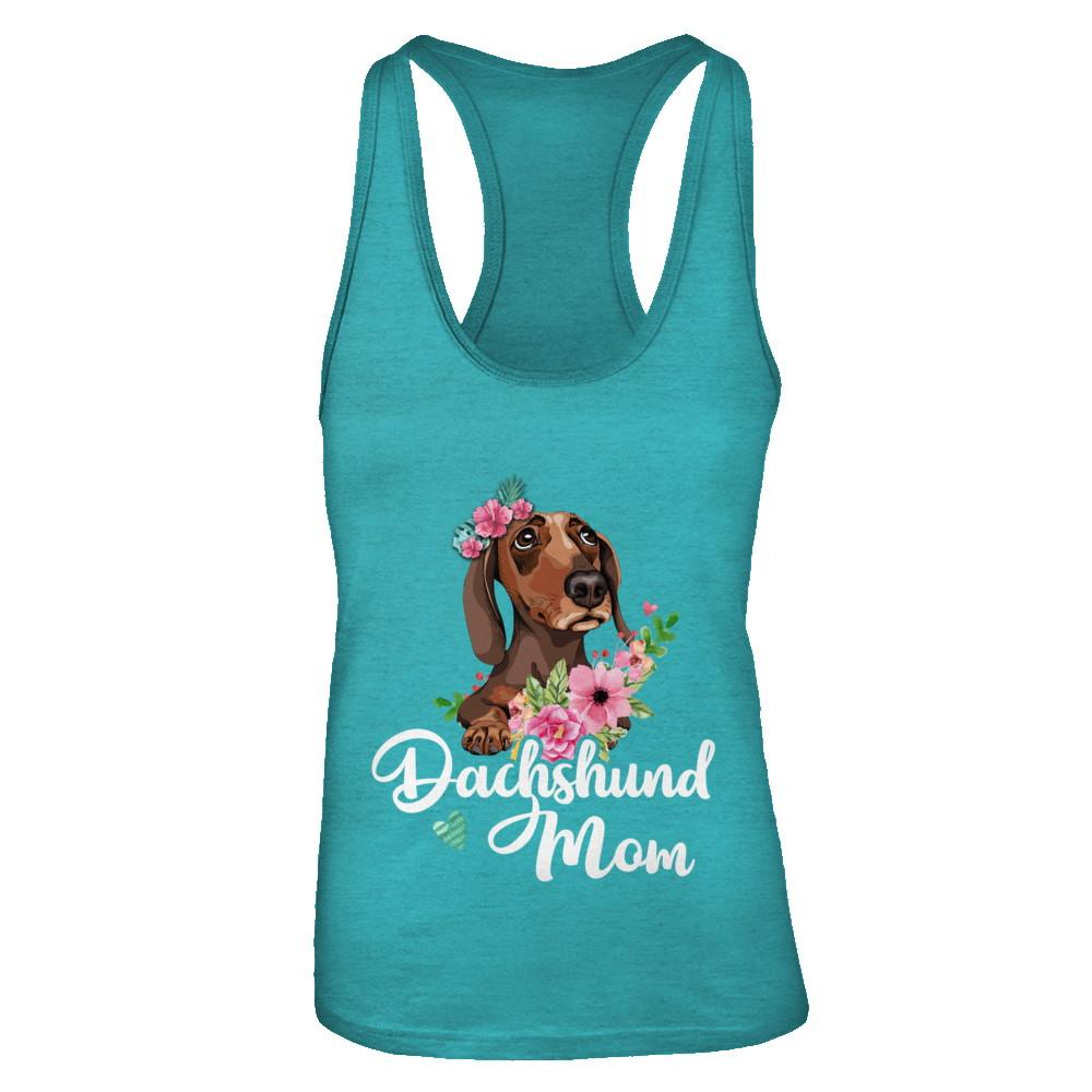 Dachshund Mom Funny Dog Mom Gift Idea-T-Shirt & Tank Top-Women's Ideal Racerback Tank-Tahiti Blue