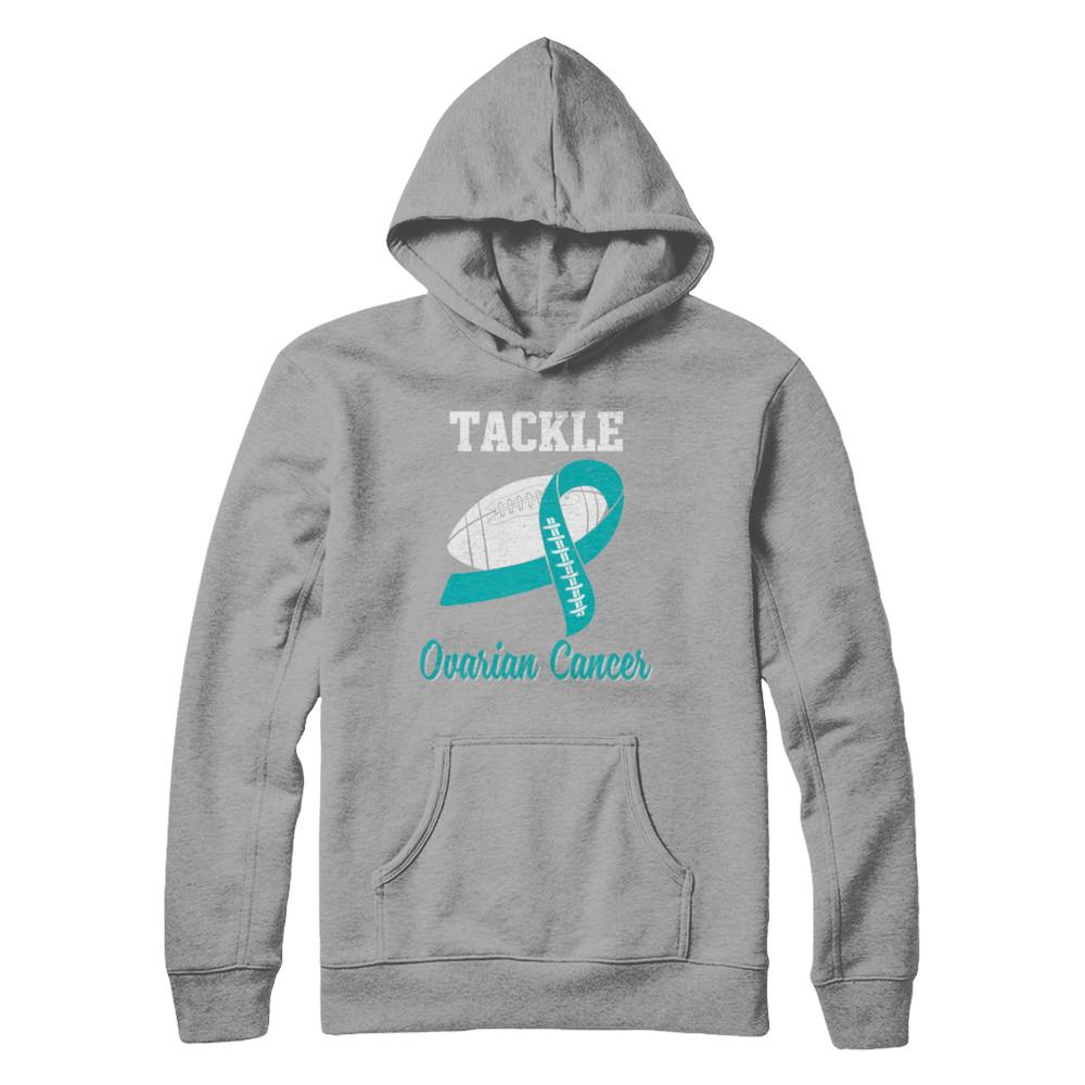 Football Survivor Tackle Teal Ovarian Cancer Awareness-T-Shirt & Hoodie-Pullover Hoodie-Light Steel