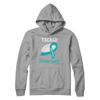 Football Survivor Tackle Teal Ovarian Cancer Awareness-T-Shirt & Hoodie-Pullover Hoodie-Light Steel