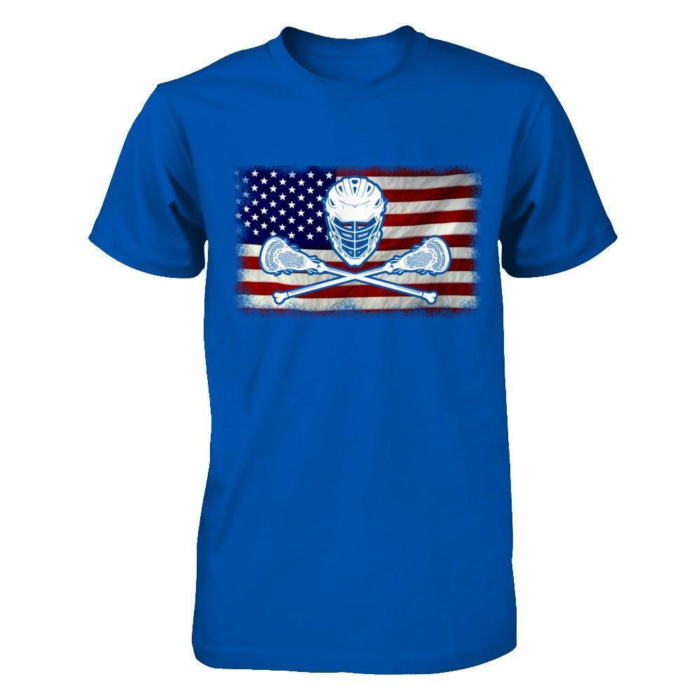 Lacrosse Helmet Crossed America Flag-T-Shirt & Hoodie-Premium T-Shirt-Royal