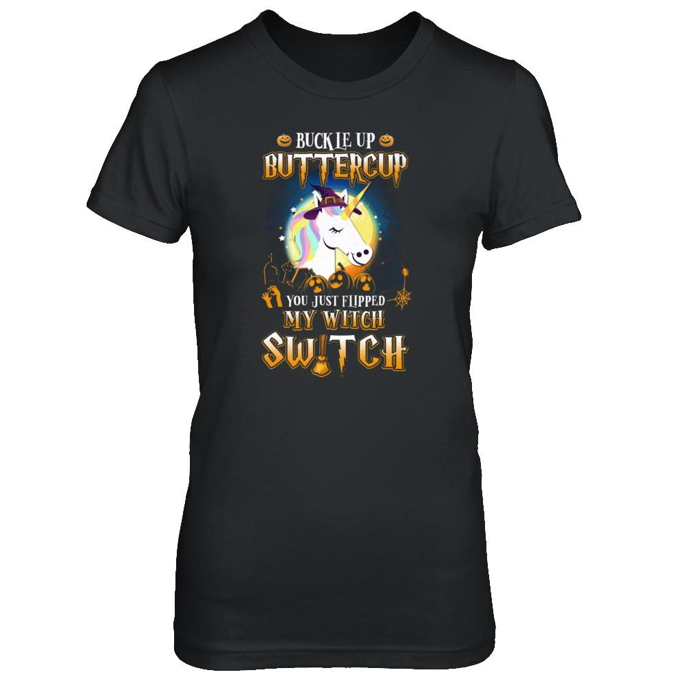 Buckle Up Buttercup Halloween Witch Unicorn Costume-T-Shirt & Tank Top-Women's T-Shirt-Black