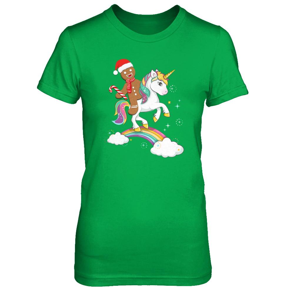 Gingerbread Man Riding A Unicorn Christmas Xmas Gift-T-Shirt & Sweatshirt-Women's T-Shirt-Irish Green