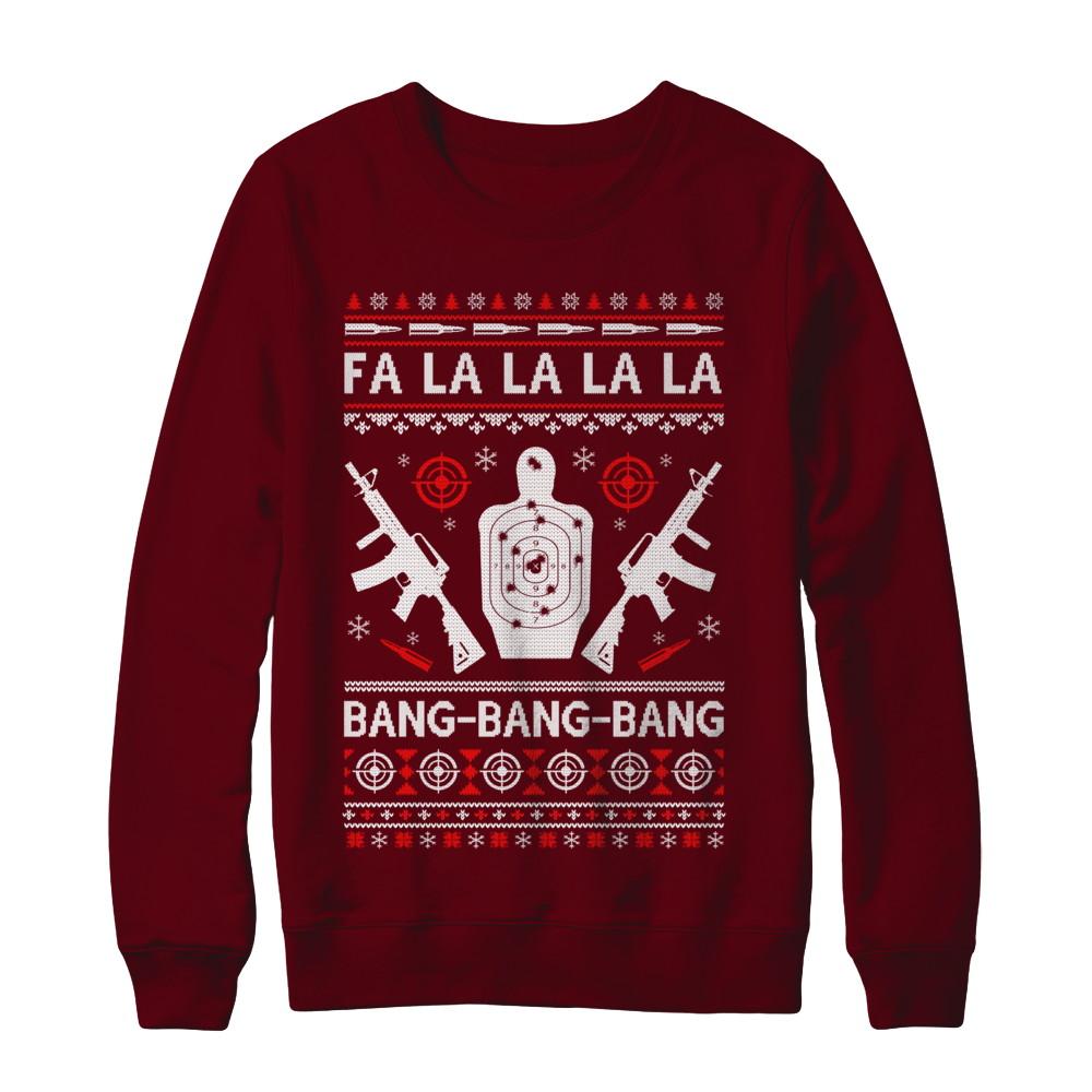 Bang Bang Bang AR-15 Gun Point Ugly Christmas Sweater-T-Shirt & Sweatshirt-Crewneck Sweatshirt-Maroon
