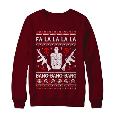Bang Bang Bang AR-15 Gun Point Ugly Christmas Sweater-T-Shirt & Sweatshirt-Crewneck Sweatshirt-Maroon
