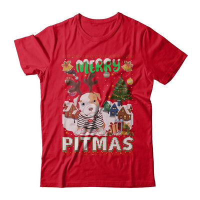 Cute Pitbull Christmas Merry Pigmas Ugly Sweater Christmas-T-Shirt & Sweatshirt-Premium T-Shirt-Red