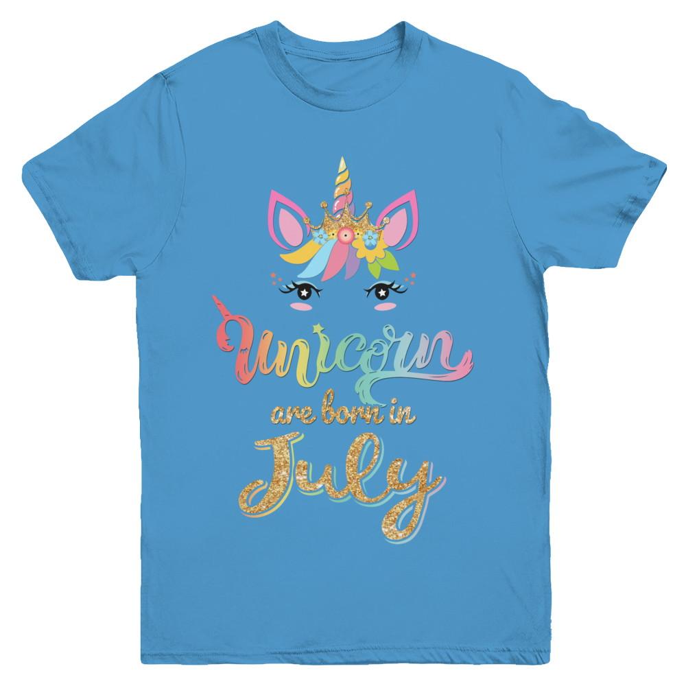 Cute Unicorns Are Born In July Birthday Gift Youth-Youth Shirt-Youth T-Shirt-Carolina Blue