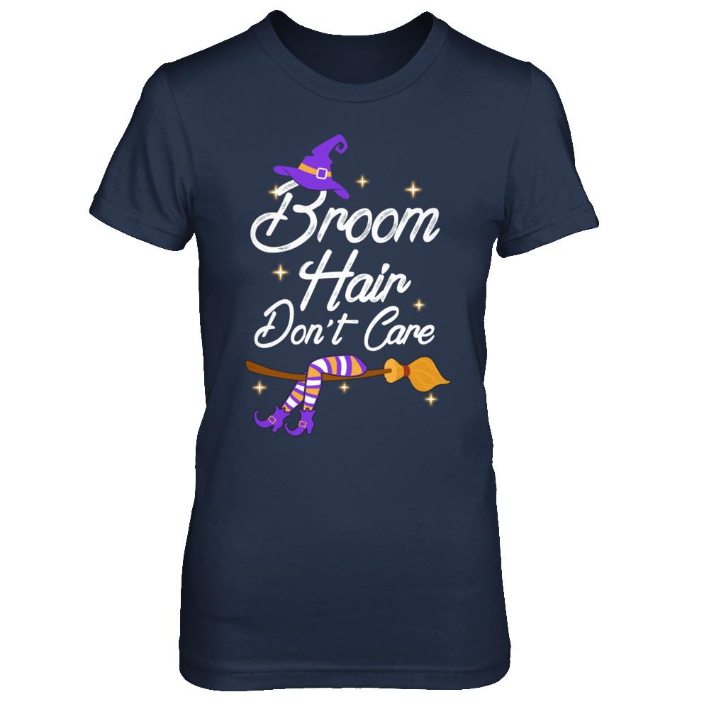 Broom Hair Don't Care Witch Halloween-T-Shirt & Hoodie-Women's T-Shirt-Navy