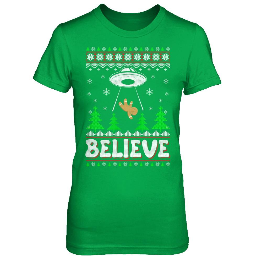 Believe UFO Gingerbread Ugly Christmas Sweater-T-Shirt & Sweatshirt-Women's T-Shirt-Irish Green