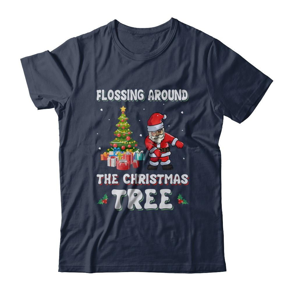 Santa Claus Flossing Around The Christmas Tree-T-Shirt & Hoodie-Classic T-Shirt-Navy