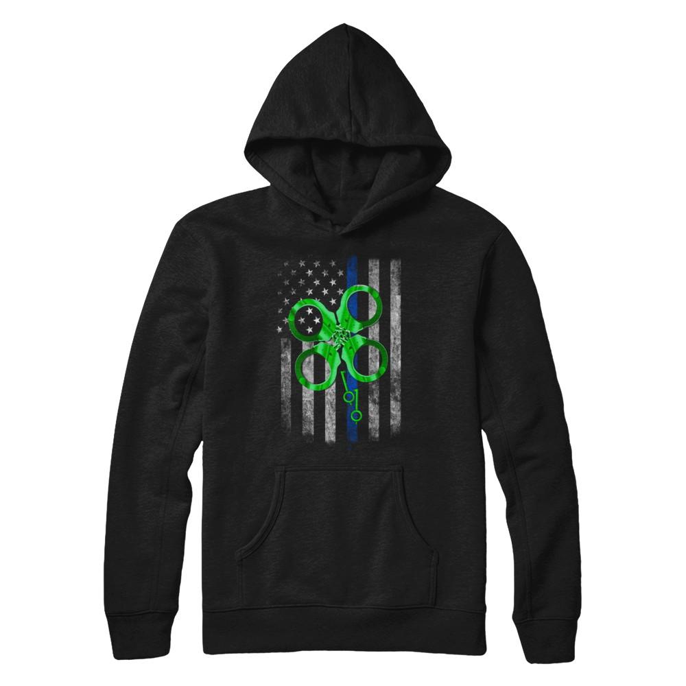 Thin Blue Line Police St Patrick's Day Clover-T-Shirt & Hoodie-Pullover Hoodie-Black