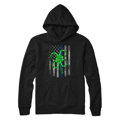 Thin Blue Line Police St Patrick's Day Clover-T-Shirt & Hoodie-Pullover Hoodie-Black