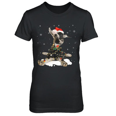 Goat With Santa Hat Lights Christmas-T-Shirt & Sweatshirt-Women's T-Shirt-Black