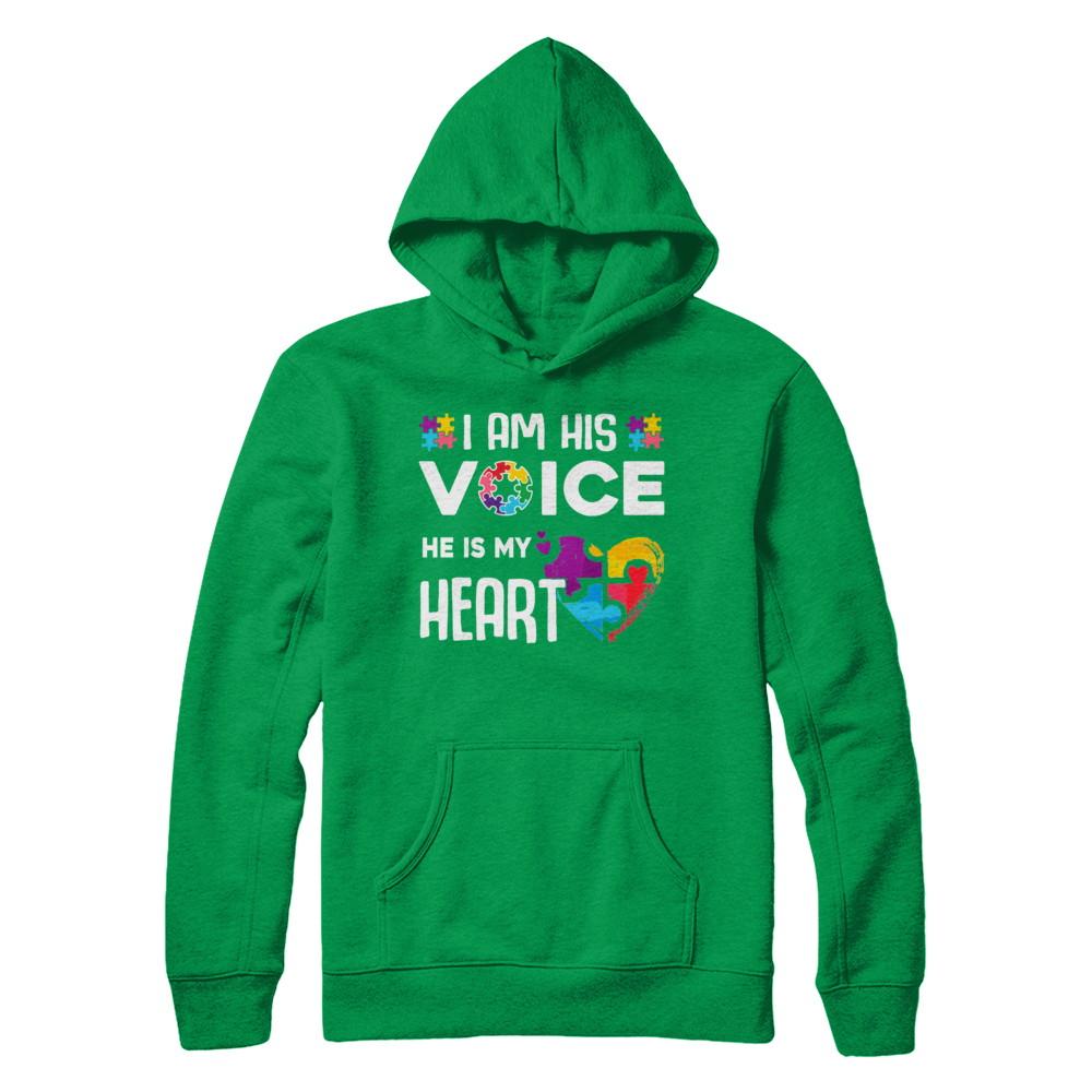 Autism Awareness I Am His Voice He Is My Heart Autism Mom-T-Shirt & Hoodie-Pullover Hoodie-Irish Green
