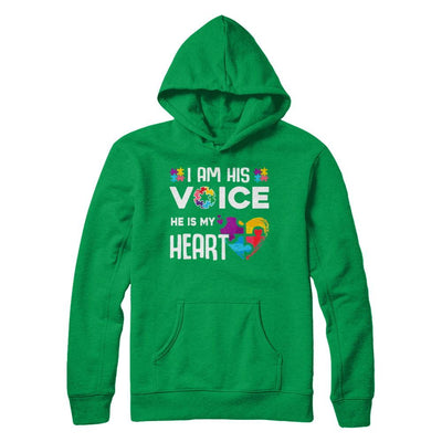 Autism Awareness I Am His Voice He Is My Heart Autism Mom-T-Shirt & Hoodie-Pullover Hoodie-Irish Green