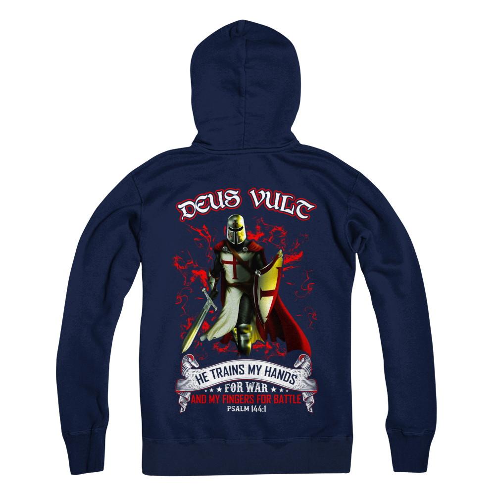 Knight Templar Deus Vult He Trains My Hands For War-T-Shirt & Hoodie-Pullover Hoodie-Navy