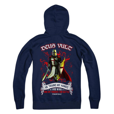 Knight Templar Deus Vult He Trains My Hands For War-T-Shirt & Hoodie-Pullover Hoodie-Navy